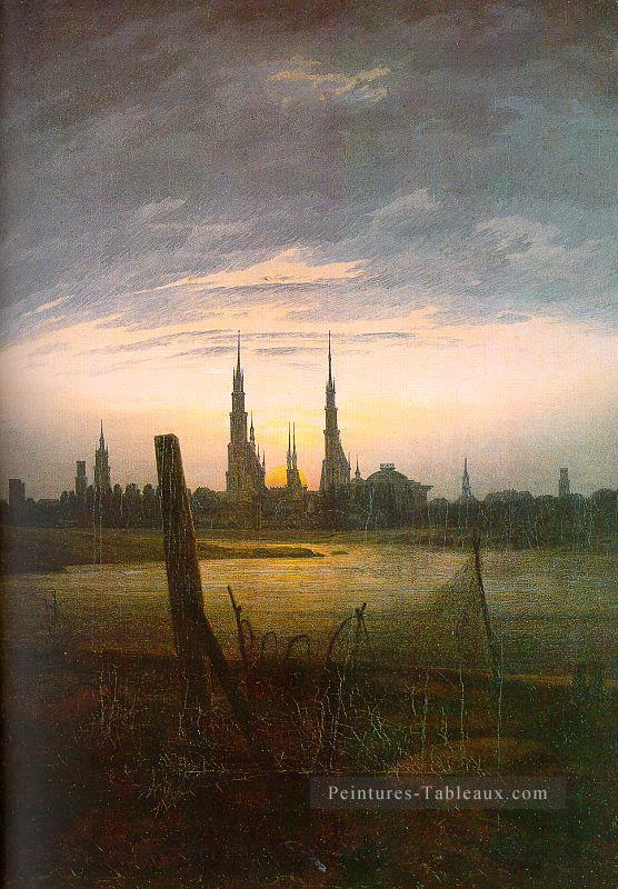 Ville au Moonrise romantique Caspar David Friedrich Peintures à l'huile